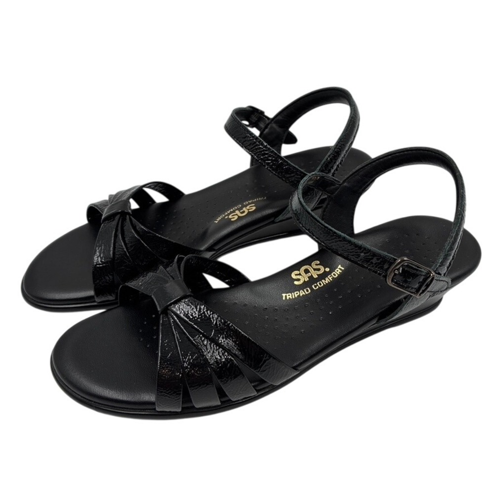 SAS Tripad Comfort Black Patent Leather Wedge Sandals Women's 8.5 N Made in USA